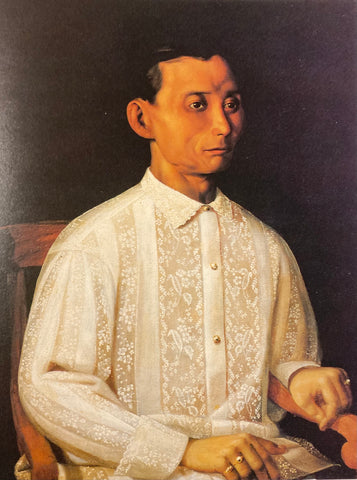 Portrait painting of Domingo Jimenez from the late 19th century. The artist is unknown. He wears a Barong Tagalog with all over embroidery
