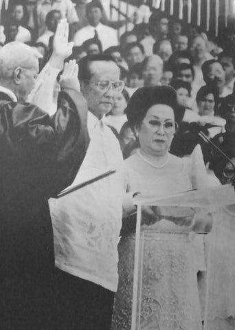 Ramos takes the presidential oath of office at his inauguration on June 30, 1992. He wears a Barong Tagalog