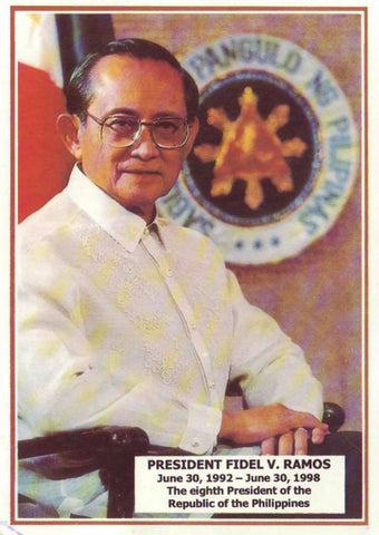 Ramos wears a Barong Tagalog with calado hand embroidery in one of his presidential portraits.