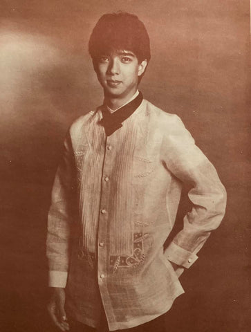 Francis Magalona wears a Joe Salazar piña Barong Tagalog featuring a shorter length, full button-down design