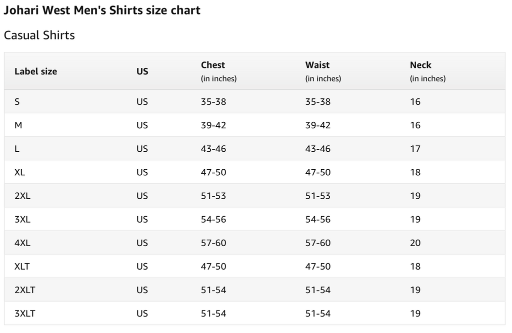 Sizing Chart – Johari West