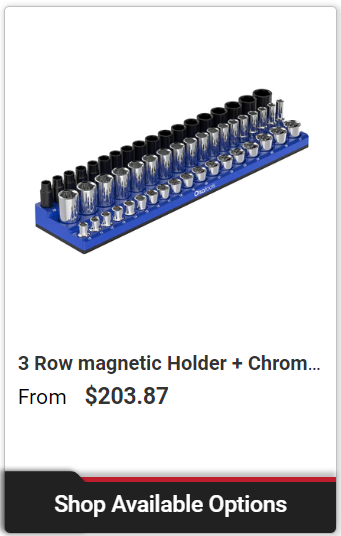 3 Row magnetic Holder + Chrome and Impact Sockets
