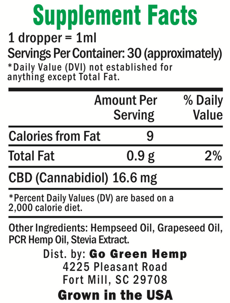 GoGreen Hemp Unflavored 500mg Supplemental Facts