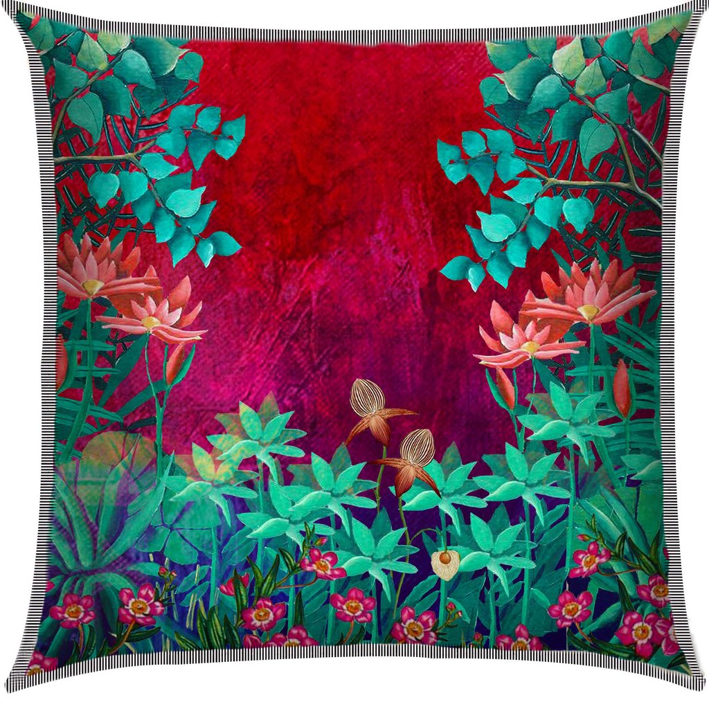 turquoise and red throw pillows