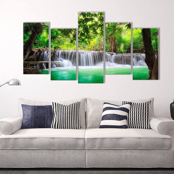 Go Chase Waterfalls 5 Piece Staggered Canvas Wall Art – Vigor and Whim