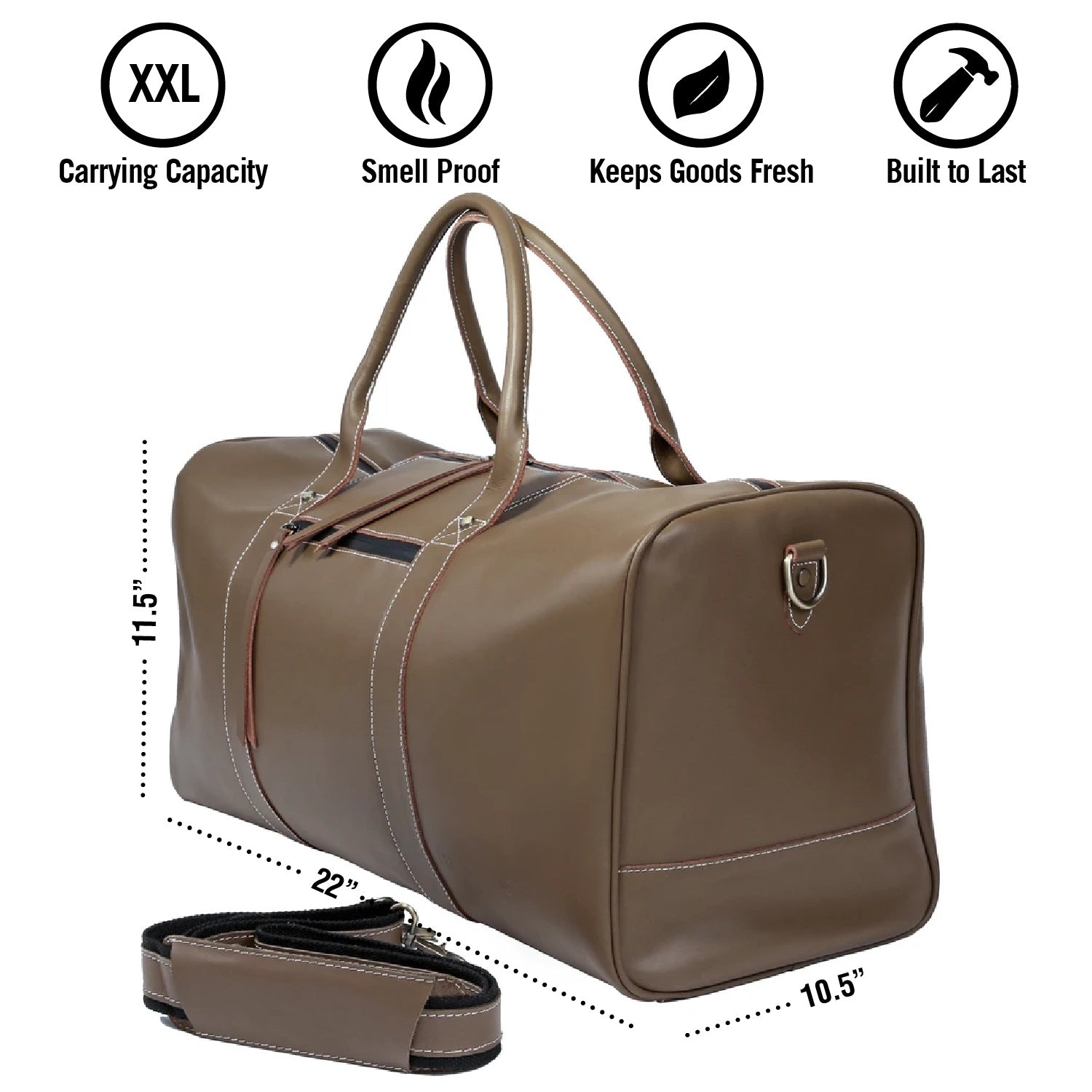 Herb Guard Real Leather Duffle Bag - Fully Smell Proof