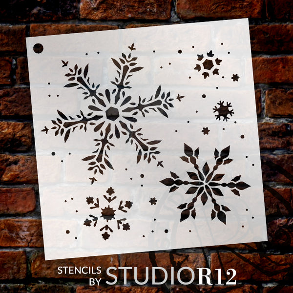 Snowflakes Stencil by StudioR12 | Frosty Style Winter Snowflake Art - Small  6 x 6-inch Reusable Mylar Template | Painting, Chalk, Mixed Media | Use