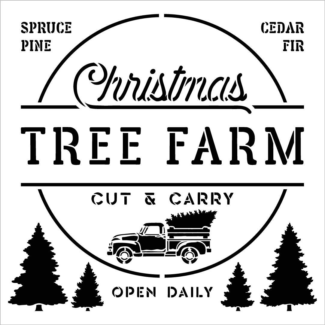 Christmas Tree Farm Stencil with Red Truck by StudioR12 | Cut &amp; Carry – StudioR12 Stencils