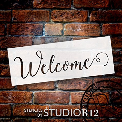 Thin Welcome Script Stencil by StudioR12