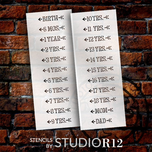 Script Growth Chart Mark Arrows 2 Part Stencil by StudioR12