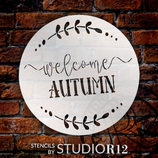 Welcome Stencil with Acorn, Leaf & Heart by StudioR12 | DIY Farmhouse Fall  & Autumn Home Decor | Craft & Paint Wood Signs | Select Size