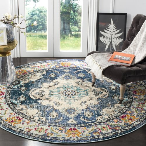 Annabel Power Loom Navy Blue Area Rug Sizes: Round 3', 4'x5'7'', 6'7''x9'2''