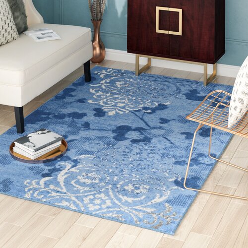 Frizzell Power Loomed Light Blue/Dark Blue Area Rug 6' x 9'