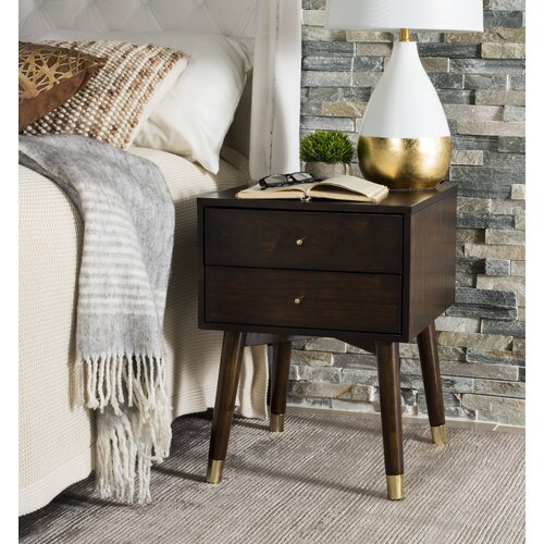 Kraemer 2 Drawer Nightstand Color: Walnut/Gold