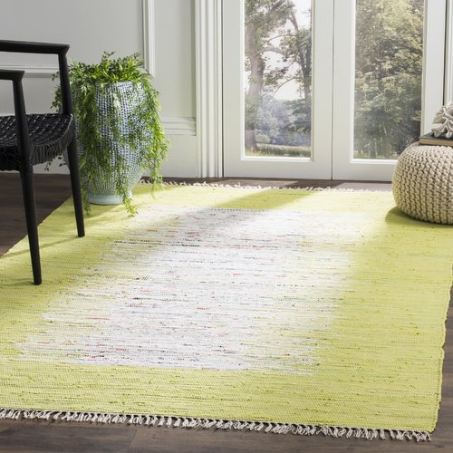 Ona Hand-Woven Cotton Ivory/Lime Area Rug 6' x 9'