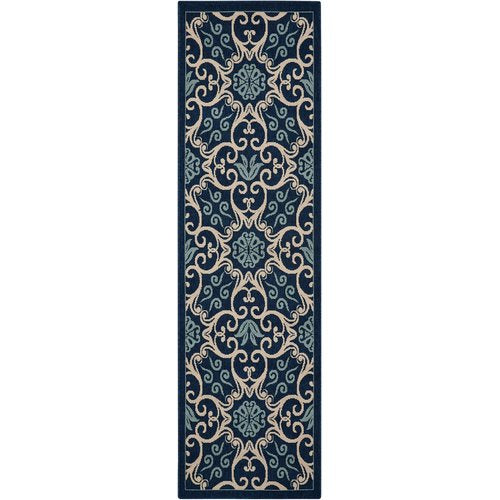 Liseron Navy Indoor/Outdoor Area Rug 2'3" x 7'6"  Runner