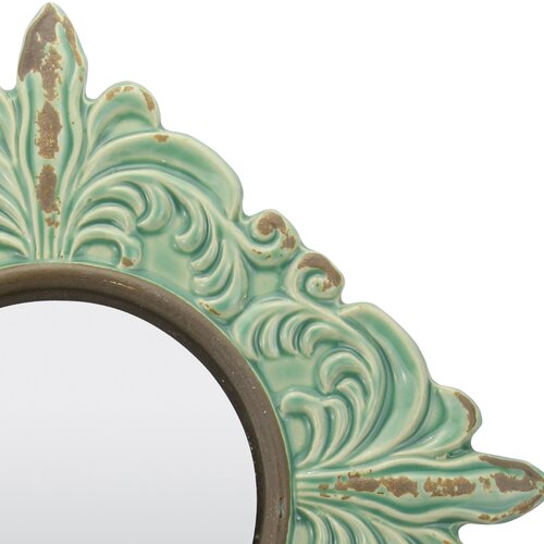 Rashmare Worn Ceramic Distressed Wall Mirror in Turquoise
