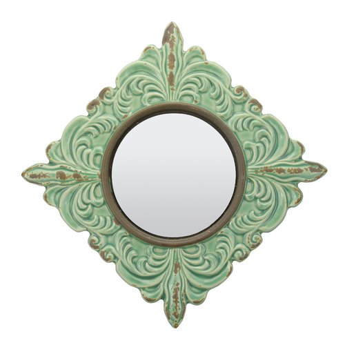 Rashmare Worn Ceramic Distressed Wall Mirror in Turquoise
