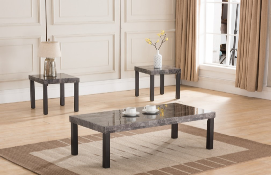 Expresso Faux Marble 3 Piece Coffee Table Set