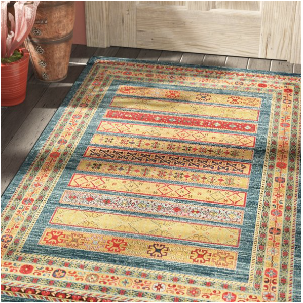 Foret Noire Machine Woven Blue Area Rug - Size: Rectangle 2'2" x 3'