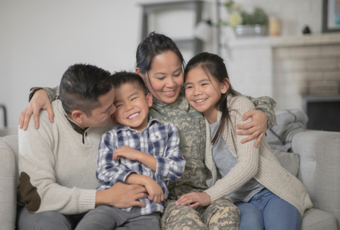 Military Family Sitting On Couch 