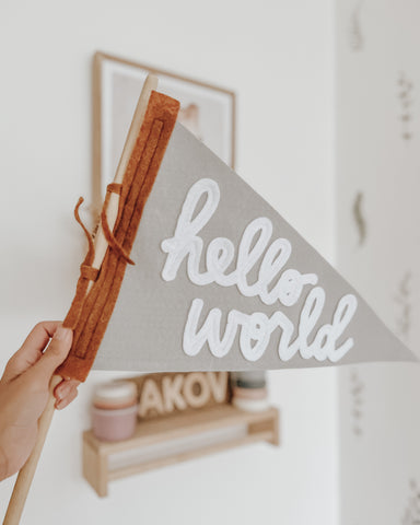 Pennant that says "Hello World"