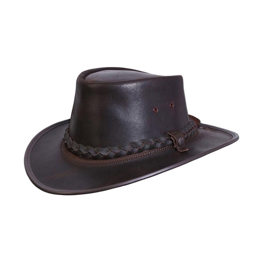 Bac Pac Traveller hat Handmade in Australia by BC Hats made from genuine  oliy waterproof leather in color Brown