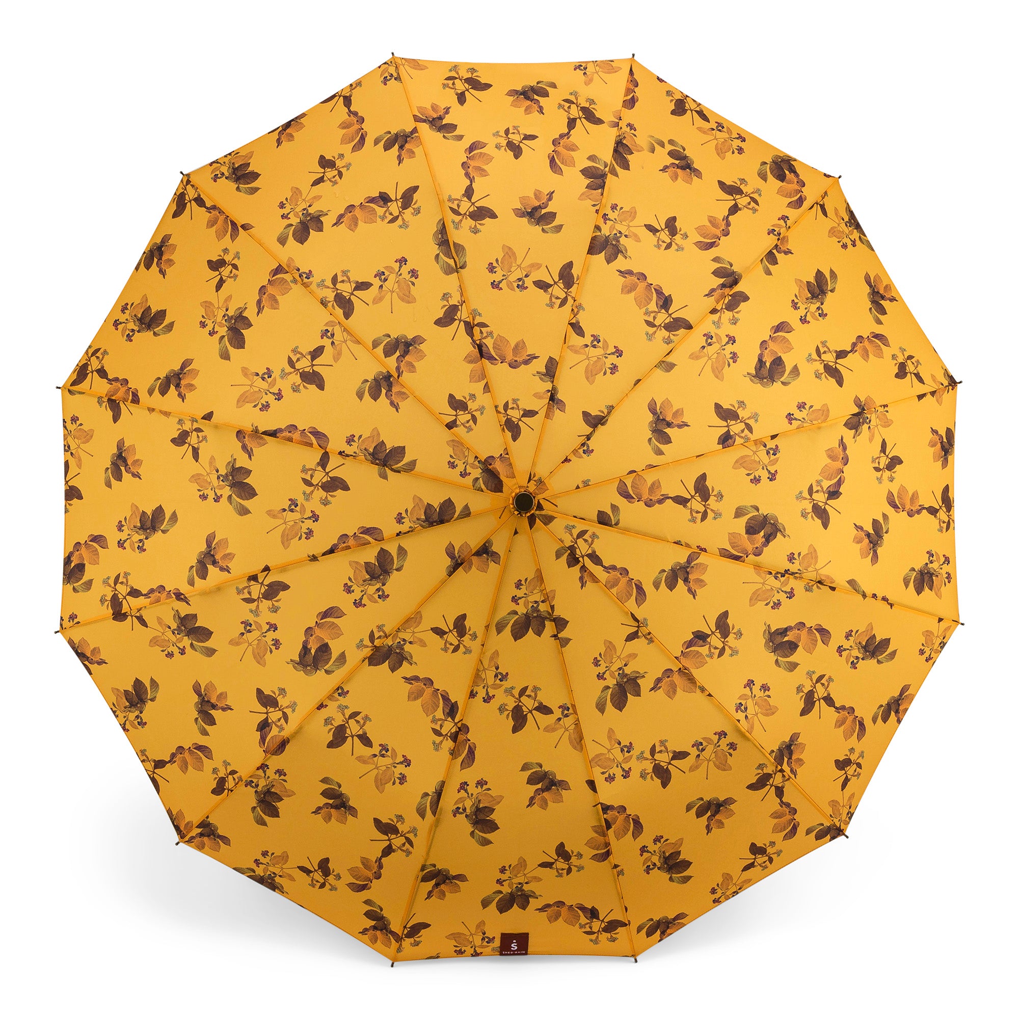 1940s Vintage Style Manual Compact Umbrella; yellow with flowers