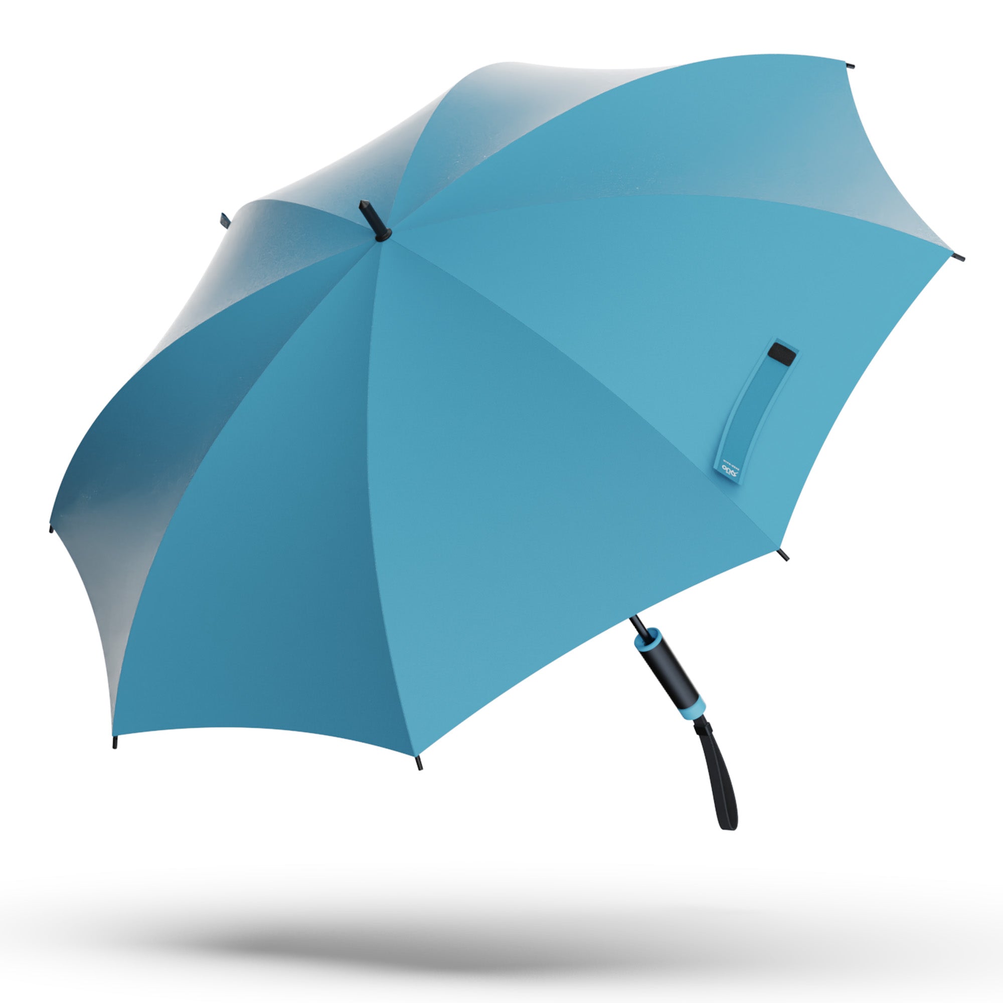 Image of The Duo open in Retro Blue, the first-ever dual-handle umbrella as seen on Shark Tank. 