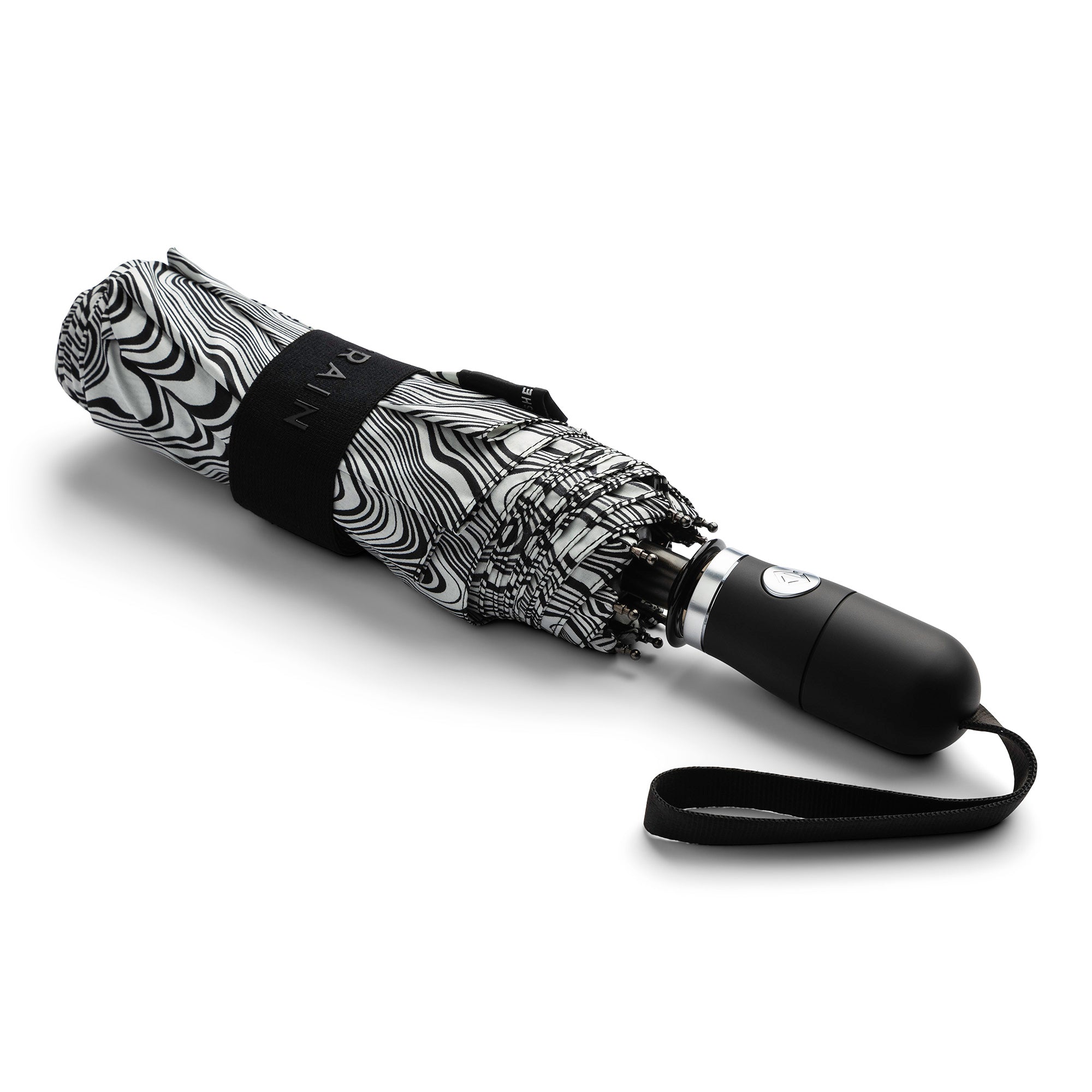 Auto Open Auto Close Compact Umbrella in black and white pattern - 2472 