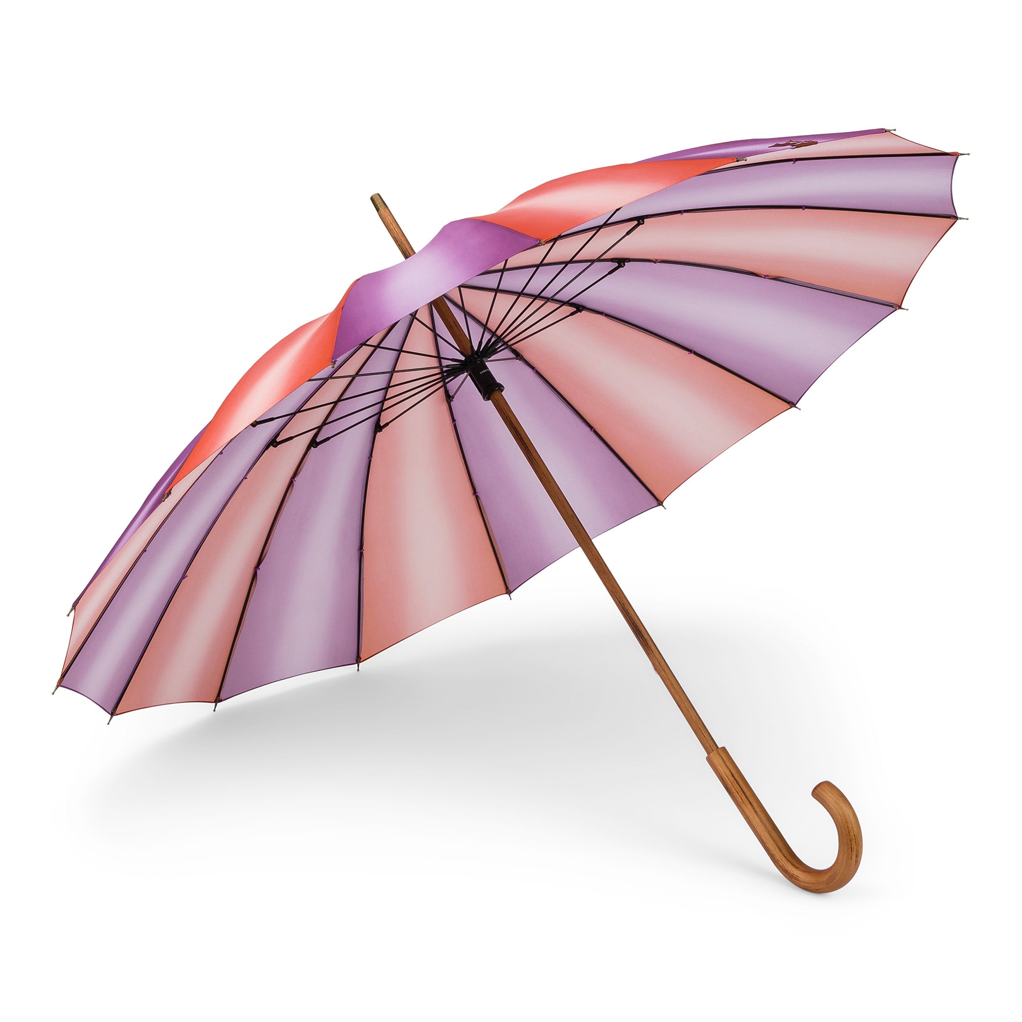 1960s Vintage Style Manual Stick Umbrella; pink and purple 