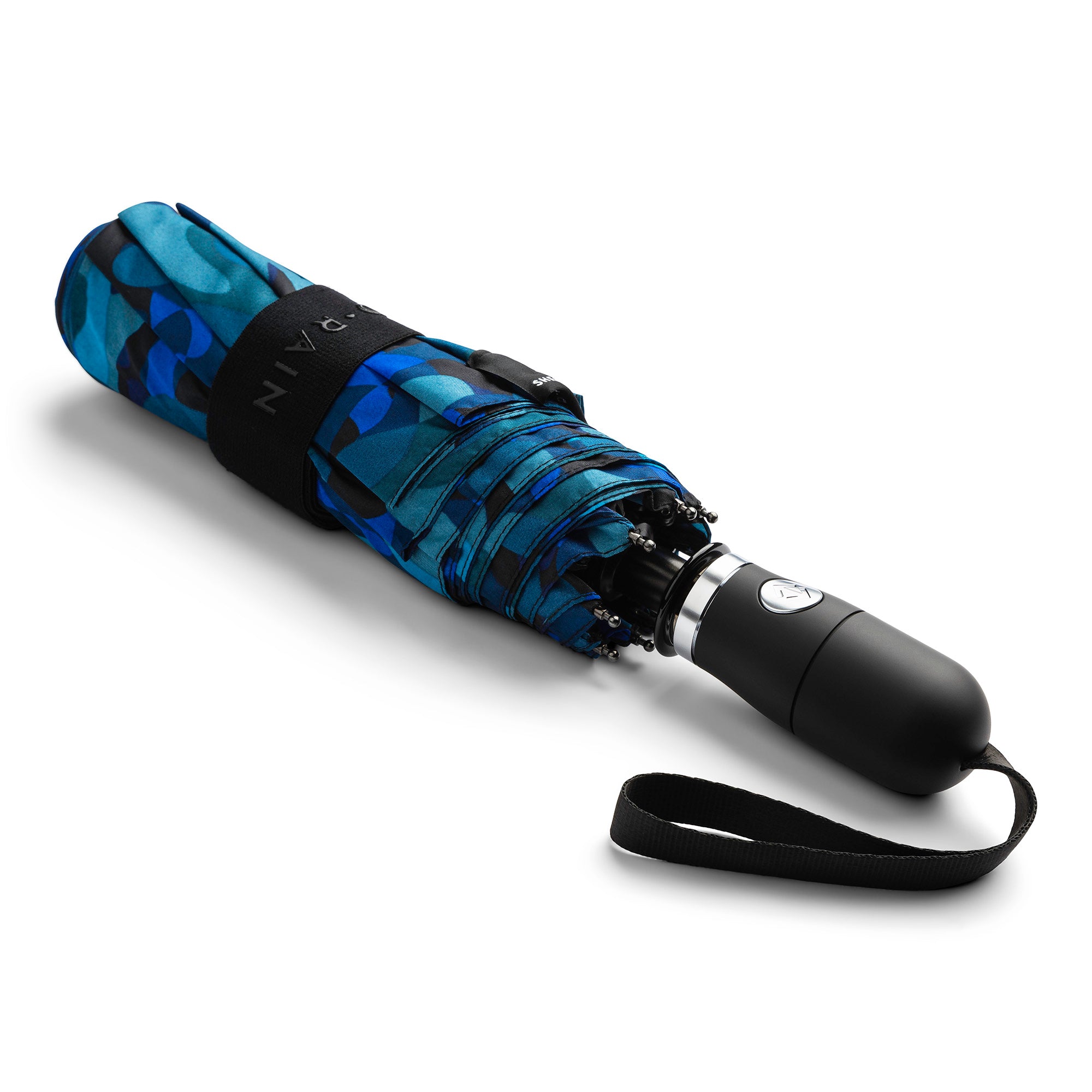 Auto Open Auto Close Compact Umbrella in blue camo inspired pattern - 2472 