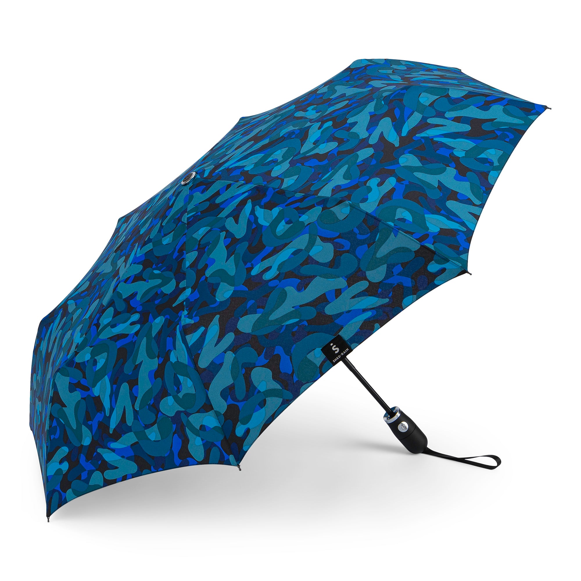 Auto Open Auto Close Compact Umbrella in blue camo inspired pattern - 2472 