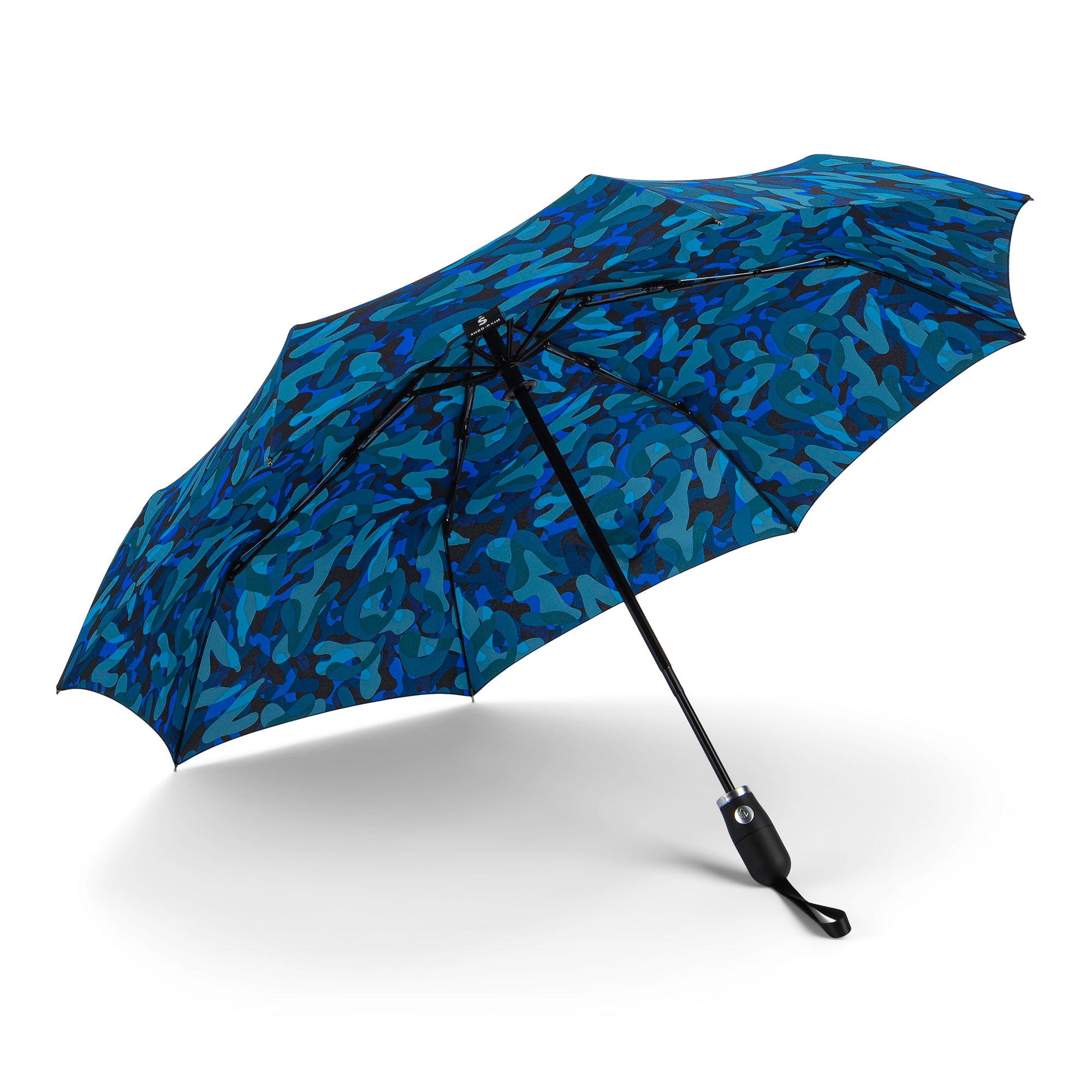 Auto Open Auto Close Compact Umbrella in blue camo inspired pattern - 2472 