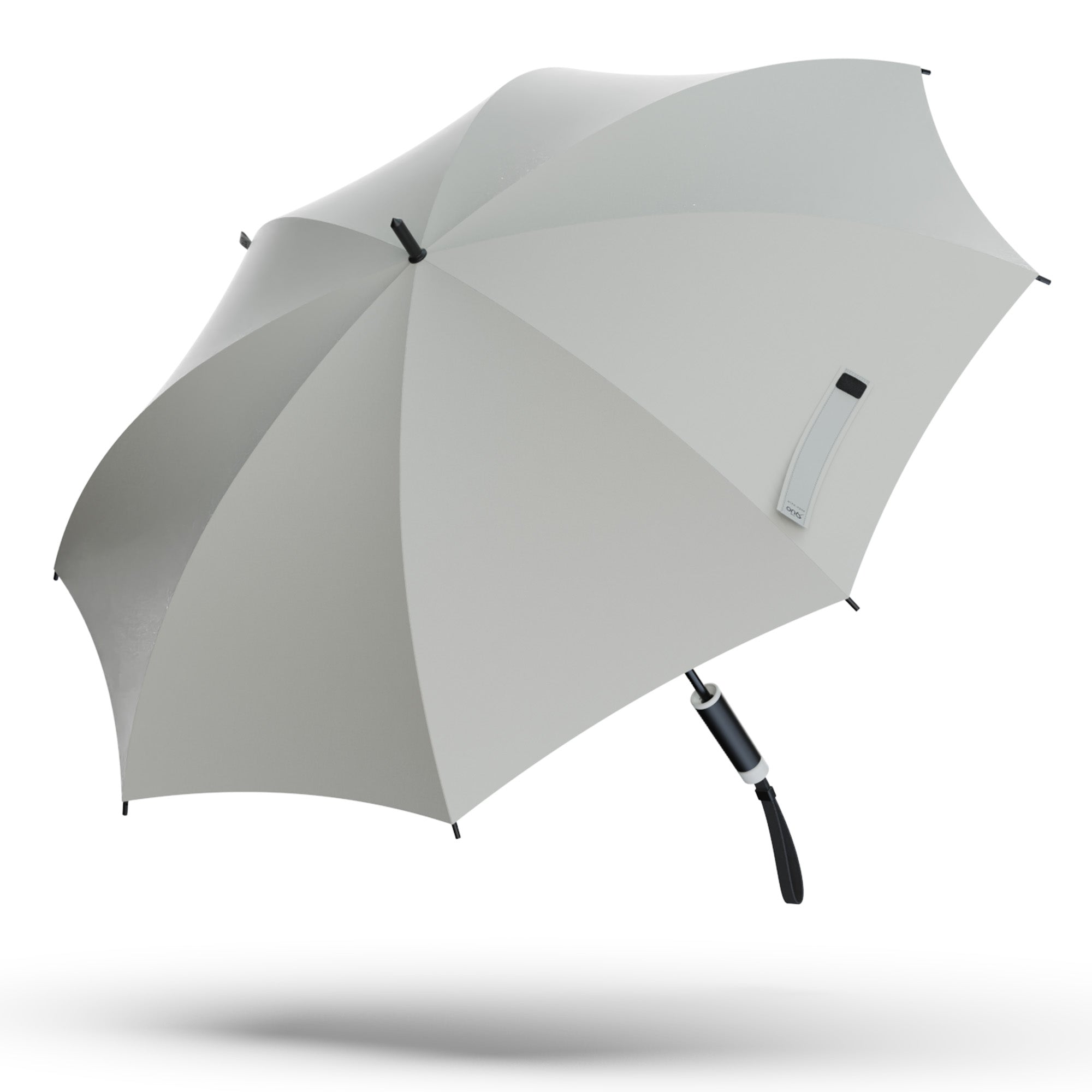 Image of The Duo open in Stone, the first-ever dual-handle umbrella as seen on Shark Tank. 