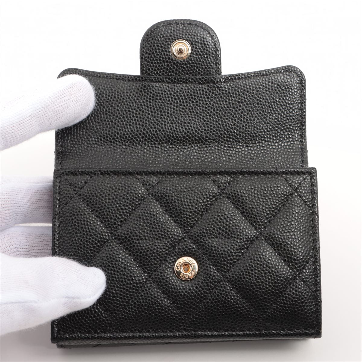 Chanel Classic Quilted Trifold Compact Wallet Black Caviar  ＬＯＶＥＬＯＴＳＬＵＸＵＲＹ