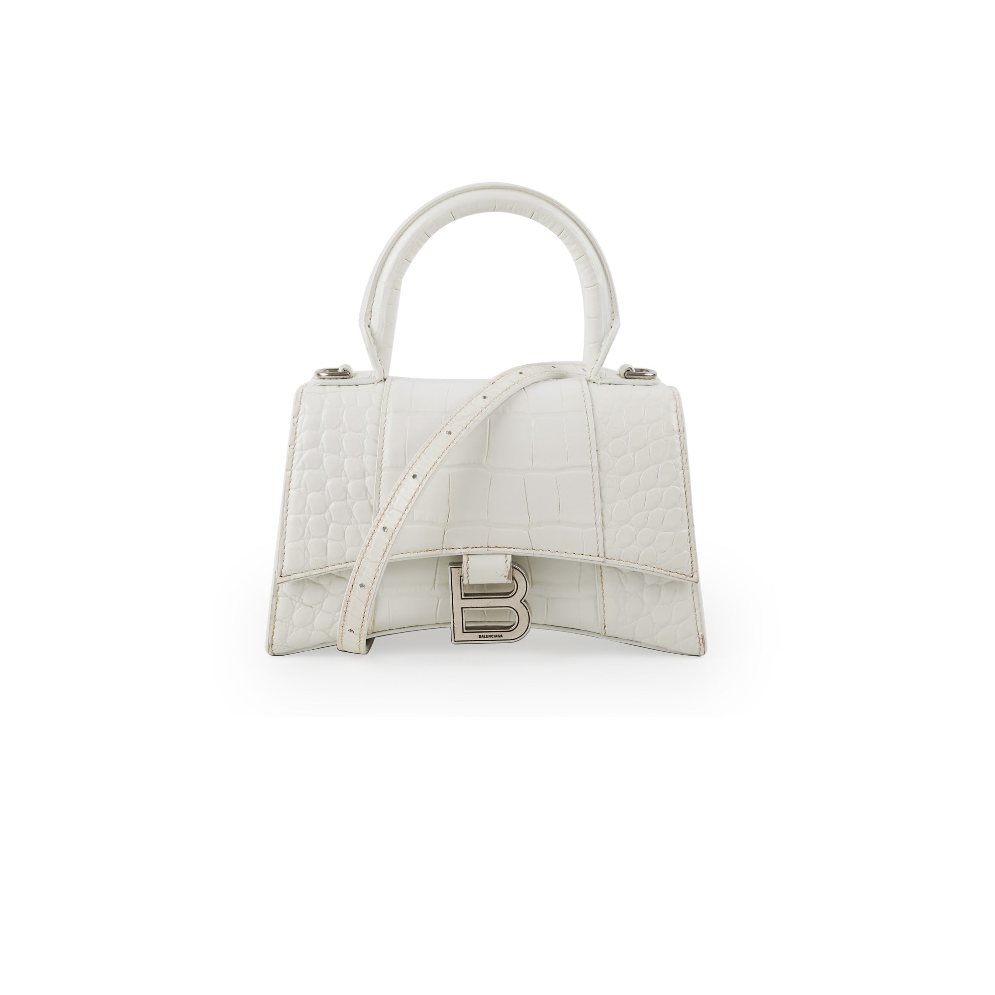 Balenciaga Crocodile Embossed Hourglass Top Handle Small White in Calfskin  Leather with Goldtone  US