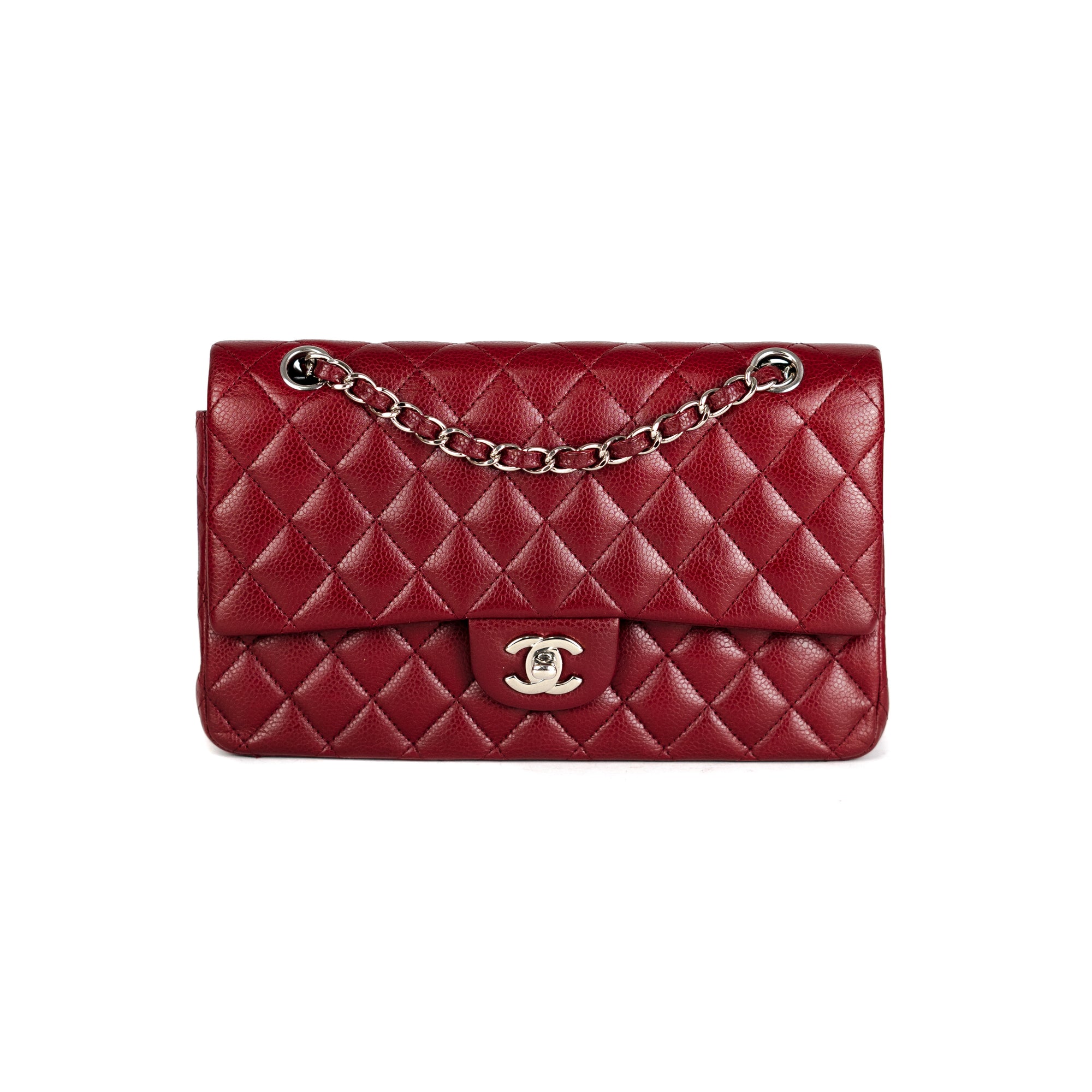 Chanel Quilted Caviar MediumLarge Classic Flap Dark Red  THE PURSE AFFAIR
