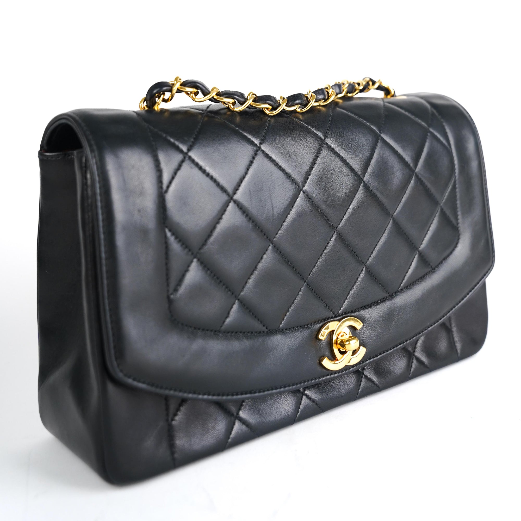 Chanel Vintage Diana Flap Bag Quilted Lambskin Medium Black  eBay