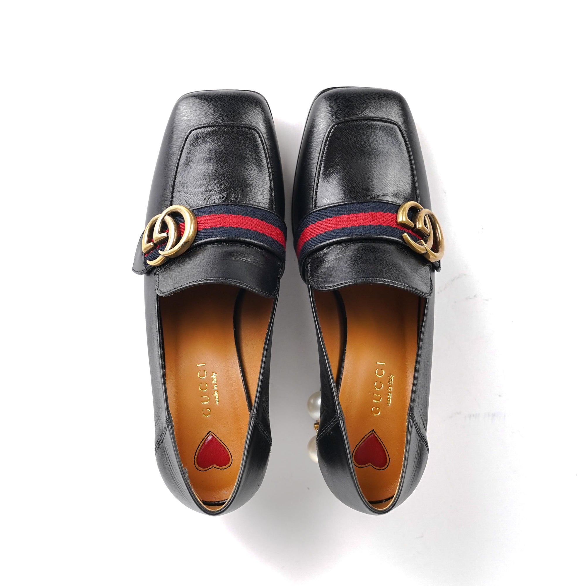 Gucci Black Leather Peyton GG Heel Loafers Size  - THE PURSE AFFAIR