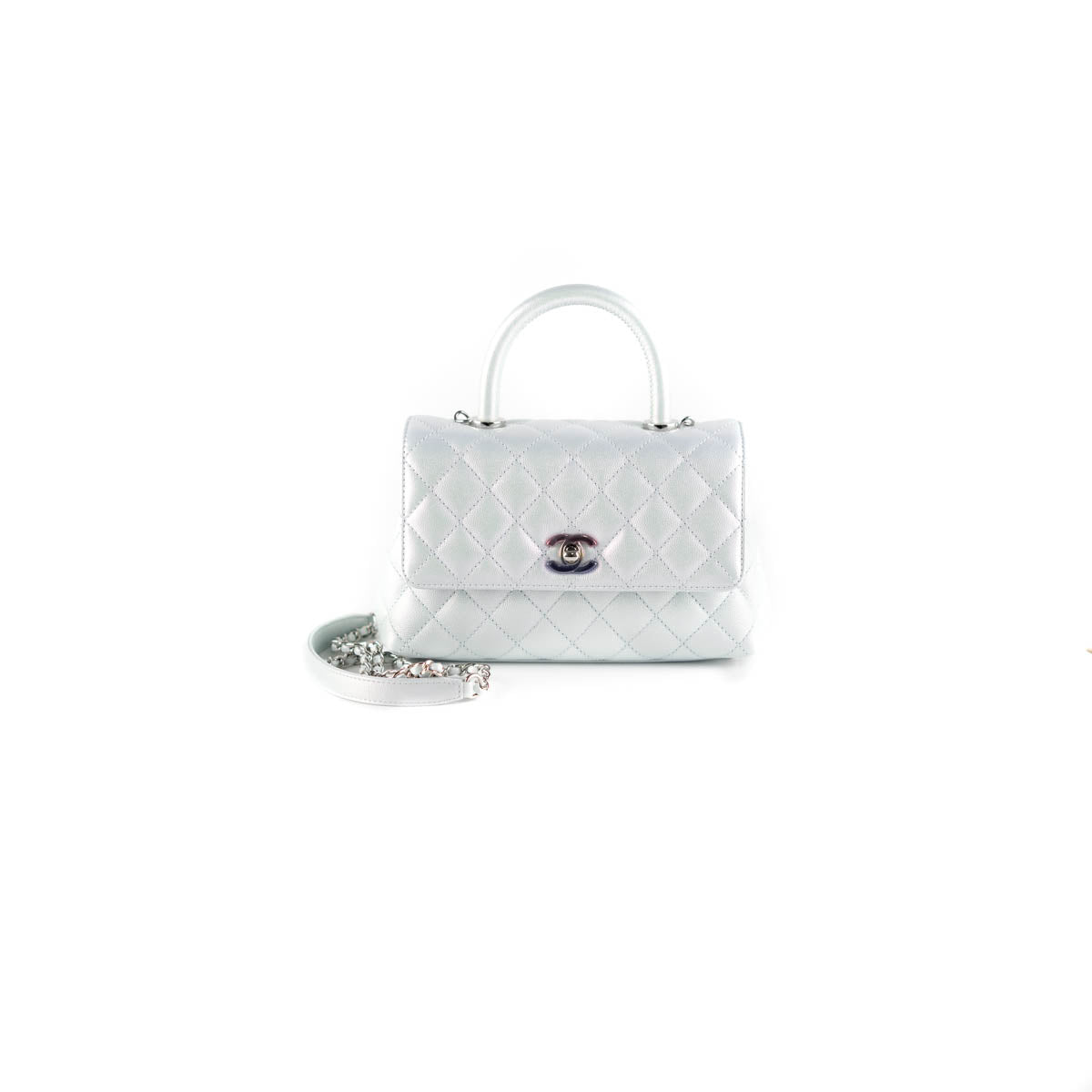 CHANEL COCO HANDLE IRIDESCENT LIGHT BLUE 21K CAVIAR 2021 (MICROCHIPPED -  THE PURSE AFFAIR