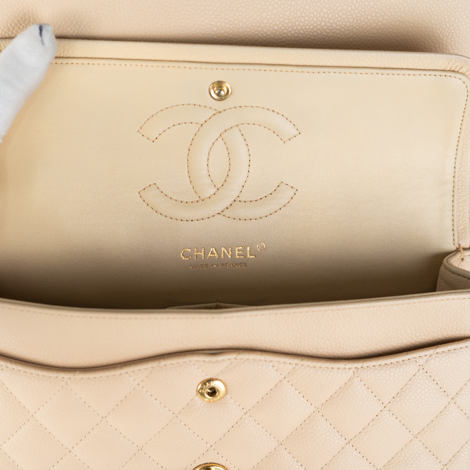 Chanel Classic Medium Large Double Flap Bag Beige - THE PURSE AFFAIR