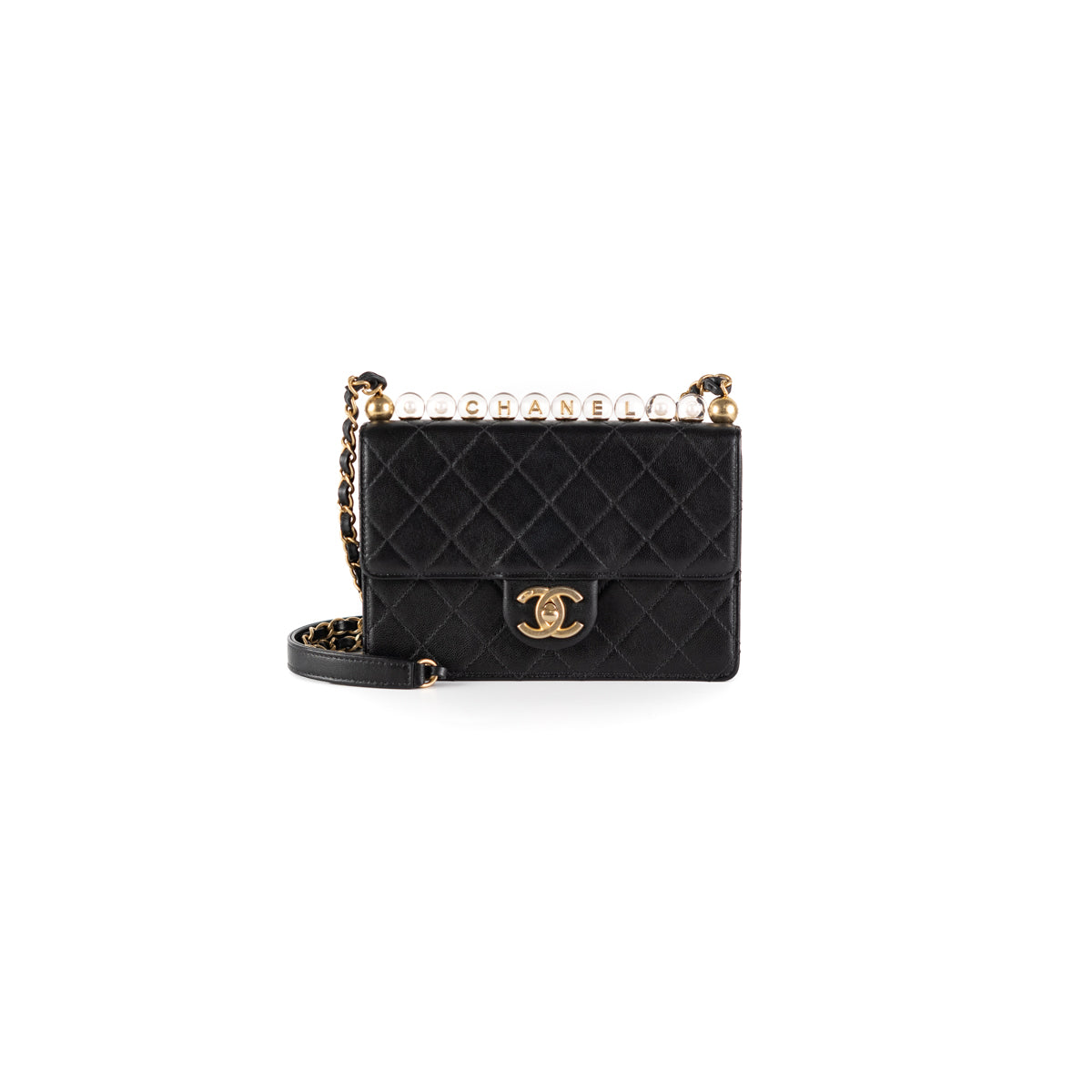 Chanel Quilted Calfskin Pearl Cross Body Bag Black - THE PURSE AFFAIR