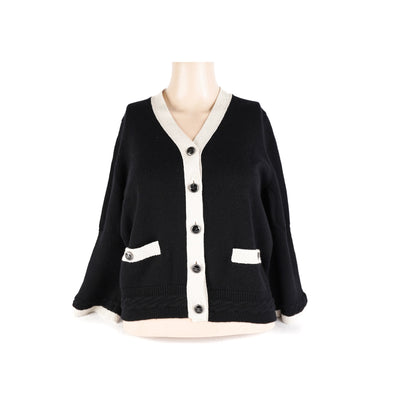 CHANEL 22C Cashmere Cardigan CC Buttons 36 Black White  Timeless Luxuries