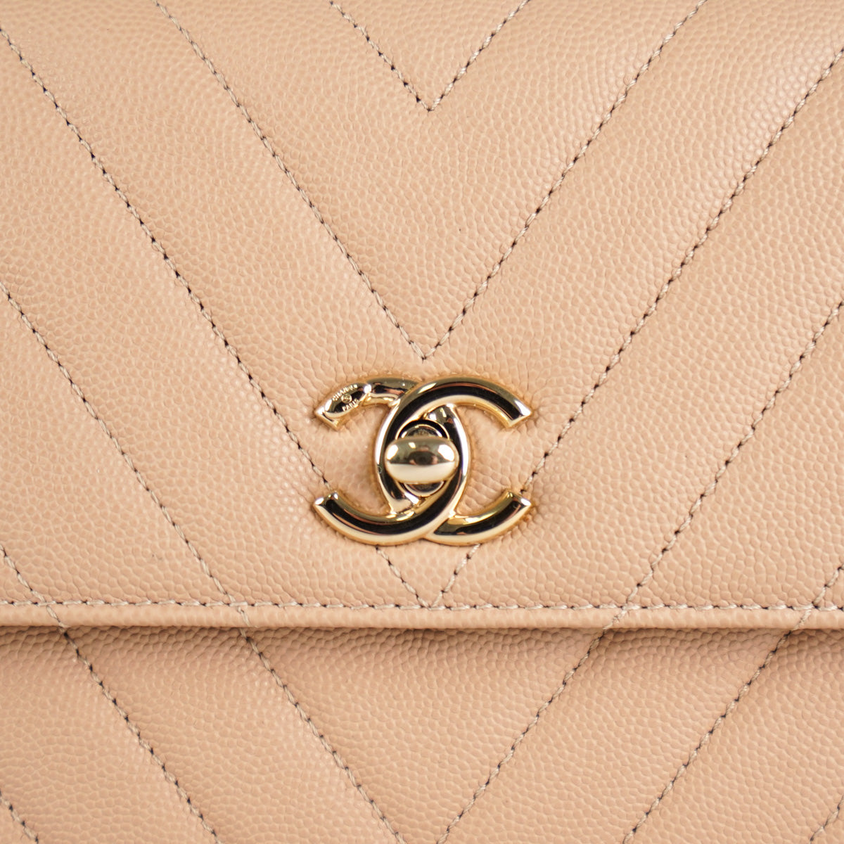Chanel Chevron Caviar Quilted Small Coco Handle Beige - THE PURSE AFFAIR