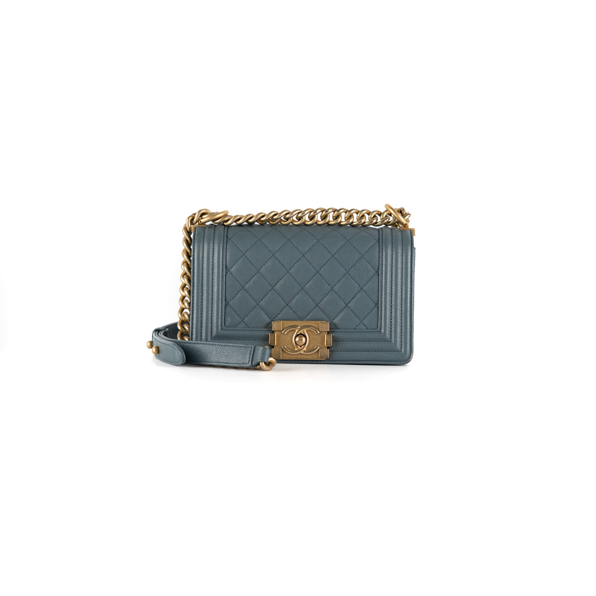 Chanel Quilted Caviar Boy Small Blue - THE PURSE AFFAIR