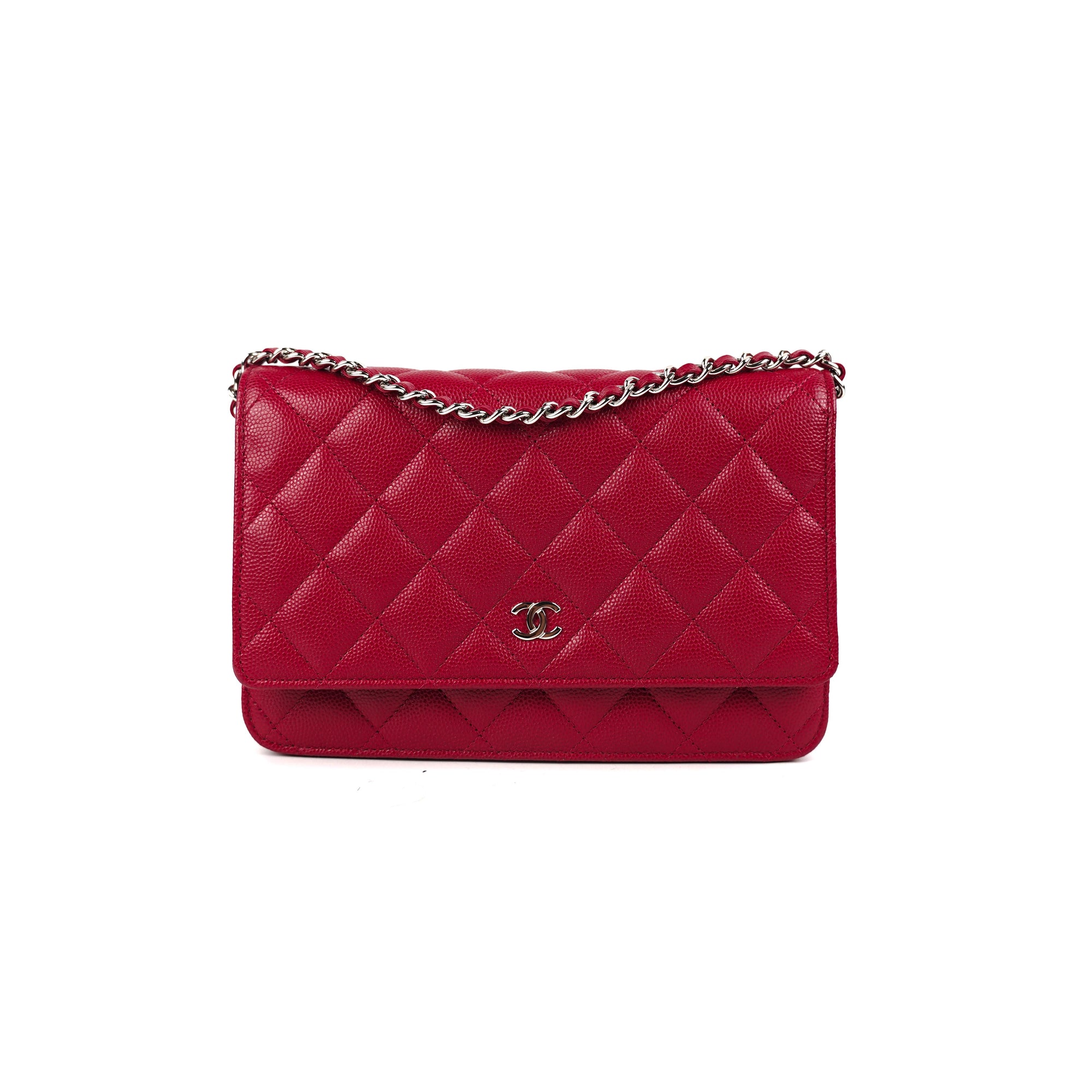Chanel Wallet On Chain Quilted Diamond Red In Caviar With Matte Gold-Tone US