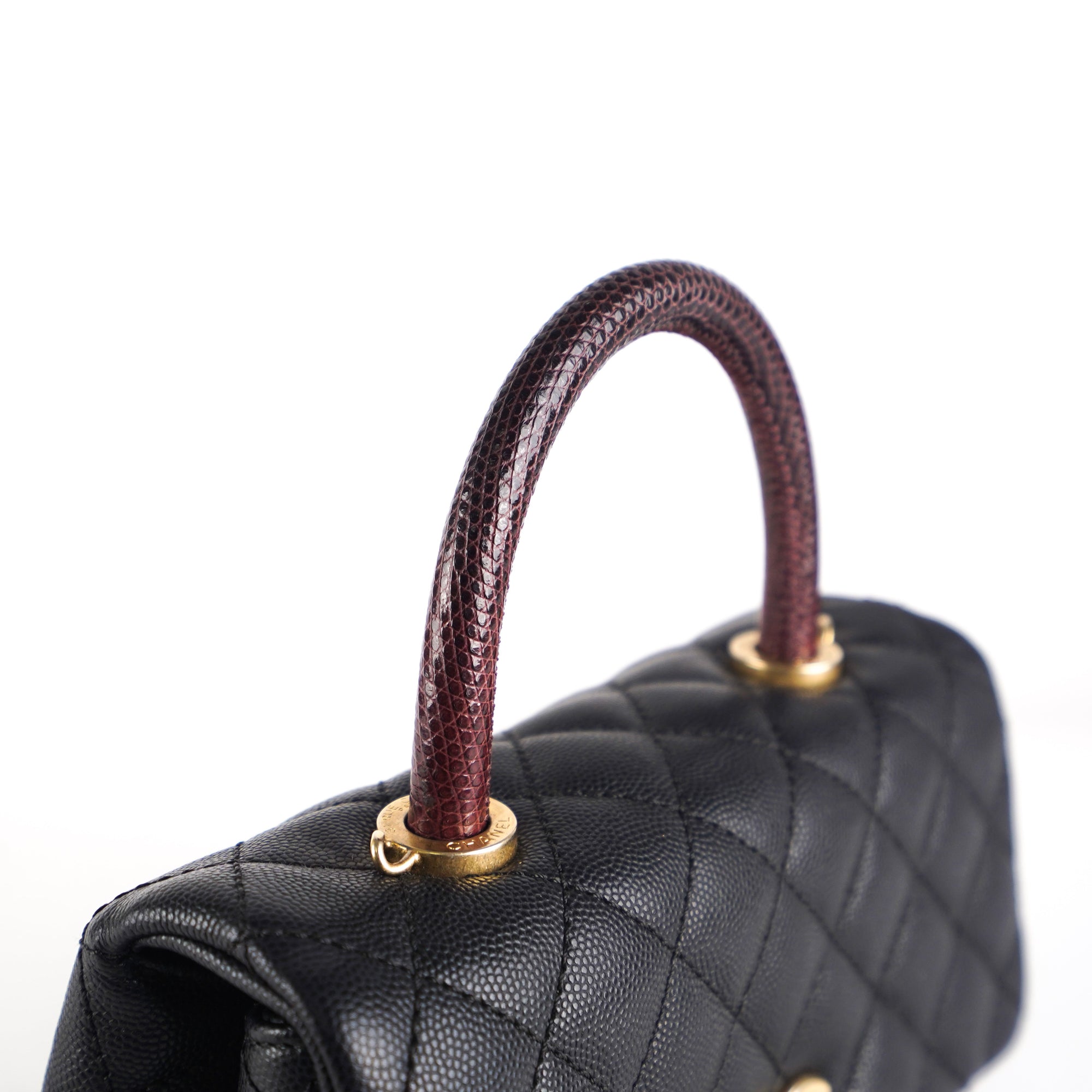 Chanel Coco Handle with Lizard embossed Handle Small Bag Black - THE PURSE  AFFAIR