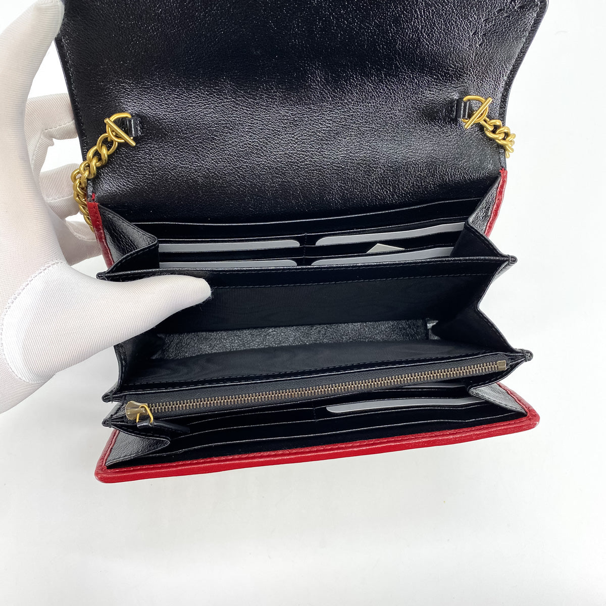 Gucci Marmont WOC Wallet On Chain Black/Red - THE PURSE AFFAIR