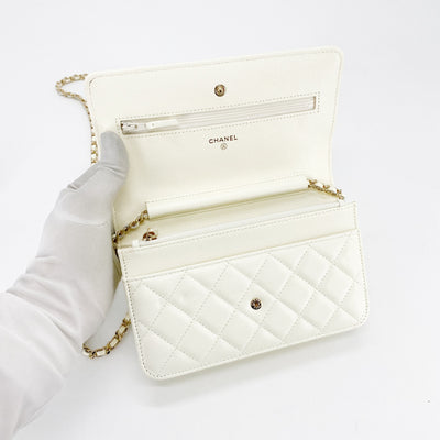 Chanel Quilted Caviar Wallet on Chain WOC White - THE PURSE AFFAIR